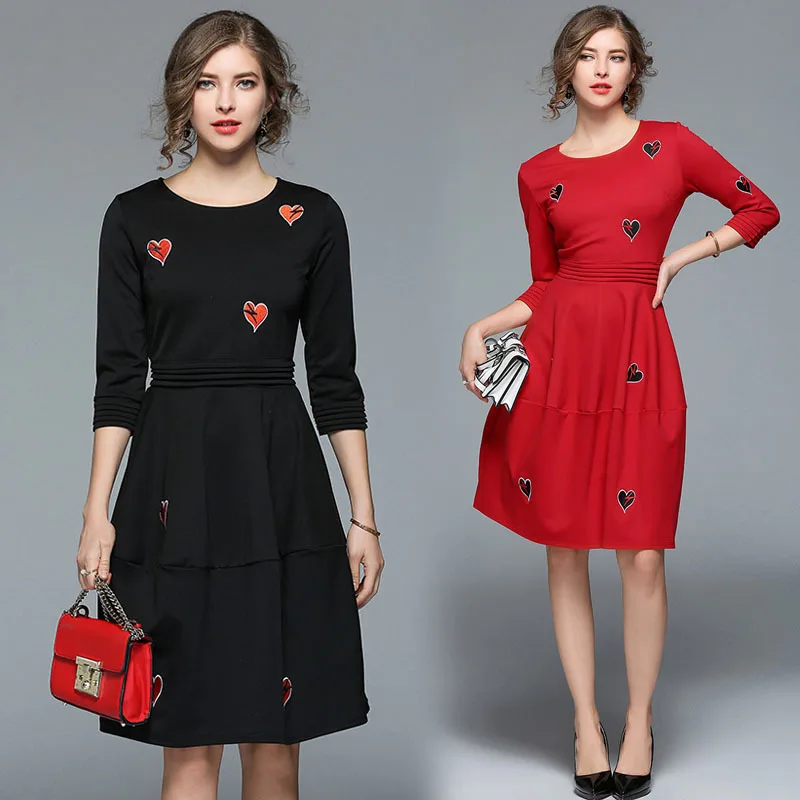 LARCI Цветочный принт платье Для женщин О образным вырезом три четверти рукав линии