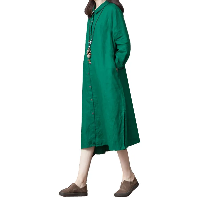 Новинка Весна 2019 женское платье однотонные рубашки с карманами и длинным рукавом