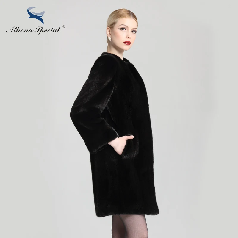 Athena Special Brand Blackglama Ladies Genuine Mink Coat Winter Natural Fur Overcoat Women Loose Fit Real | Женская одежда