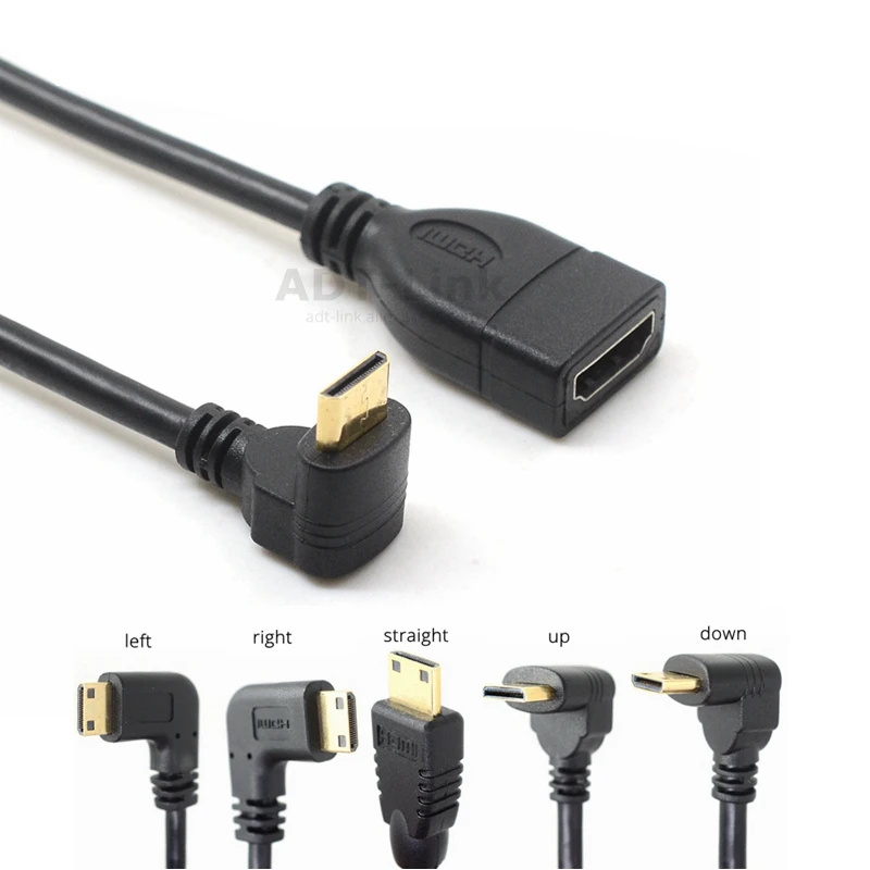 Противоположный правый угол 90 градусов мини HDMI штекер к кабелю гнездовой
