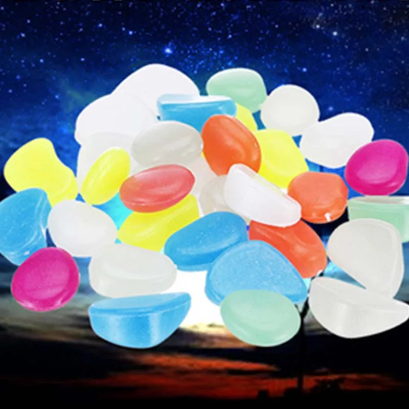 Luminous Stones Glow in Dark Mix Color Garden Decor Road Outdoor Fish Tank Decoration Pebble Rocks Aquarium 50pcs H10140 |