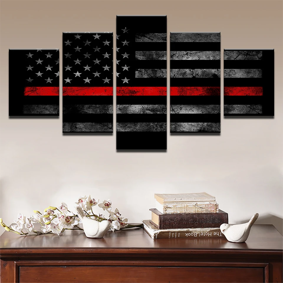 5 Piece HD Print Large Thin Red Line American Flag Poster Paintings on Canvas Wall Art for Home Decorations Decor Artwork | Дом и сад