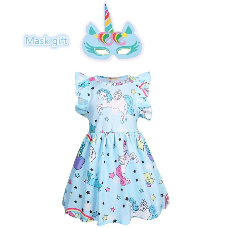 Gift mask New Girls for Party Rainbow unicorn Clothes Casual style Children Dresses 3~9 years old dress | Детская одежда и обувь