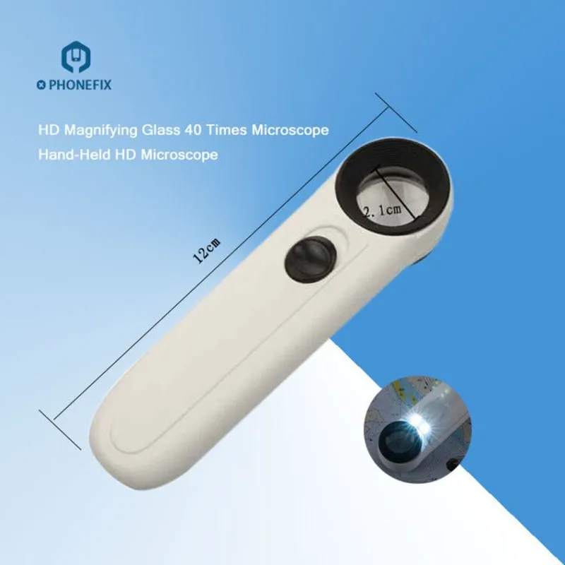 PHONEFIX ручной 40 раз HD увеличительное стекло с подсветкой мини ручной HD микроскоп телефон Печатная плата ремонт увеличительные инструменты