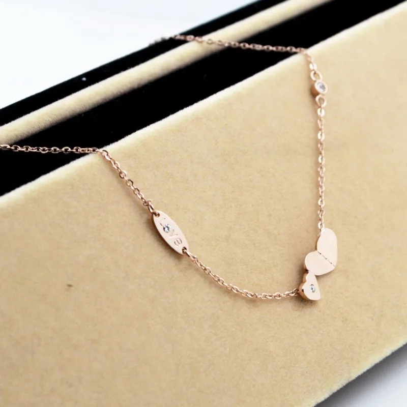 Двойной милый браслет в форме сердца женский кристалл любовь ножной на ногу