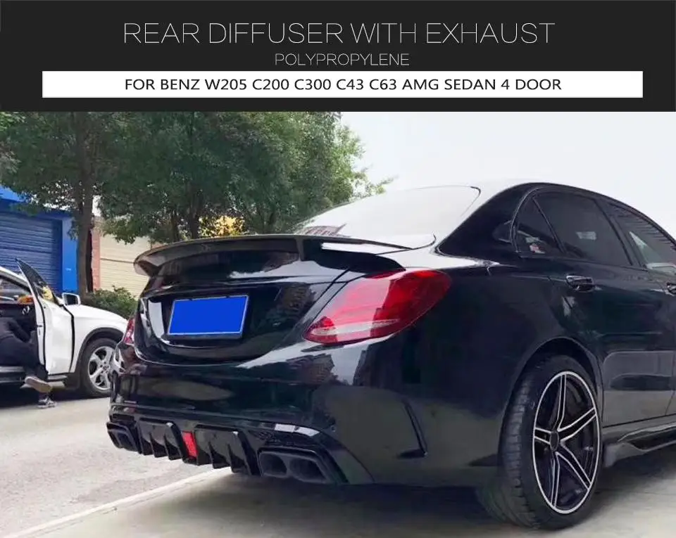Для заднего бампера W205 диффузор с выхлопными наконечниками для Benz W205 Sedan C200 C250 C300 C350 C400 C43 AMG C63 AMG S