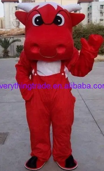 New arrival 2014 Cartoon Character Adult LOVELY red bull adult mascot costume (suit for any size) | Тематическая одежда и