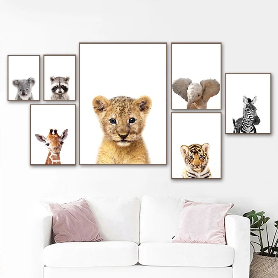Тигр, лиса, Сова, жираф, Лев, Зебра, детская настенная живопись на холсте, скандинавские плакаты и принты, настенные картины для детской комнаты, Декор