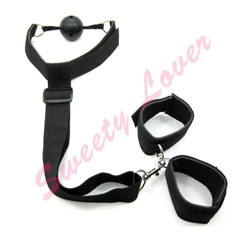 Взрослые игры секс фетиш бондаж регулируемый рот кляп воротник с наручниками