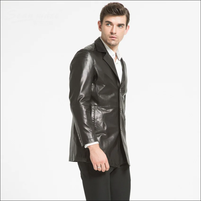 Maylooks 2019 куртка из козьей кожи мужская кожаная повседневная Длинная ветровка