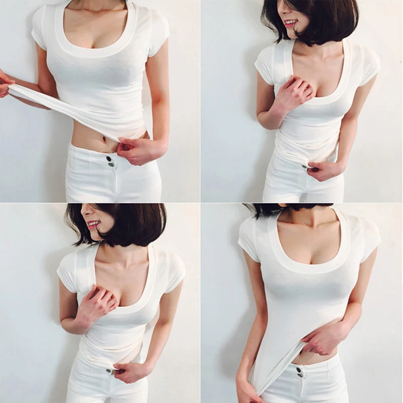 Футболка женская с коротким рукавом пикантный облегающий эластичный базовый