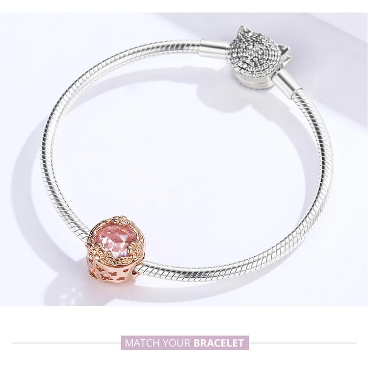 Fit Pandora браслет серебро 925 розовый циркон вишневый цвет бусины S925 розовое золото клен подвески в форме цветов DIY ювелирных изделий