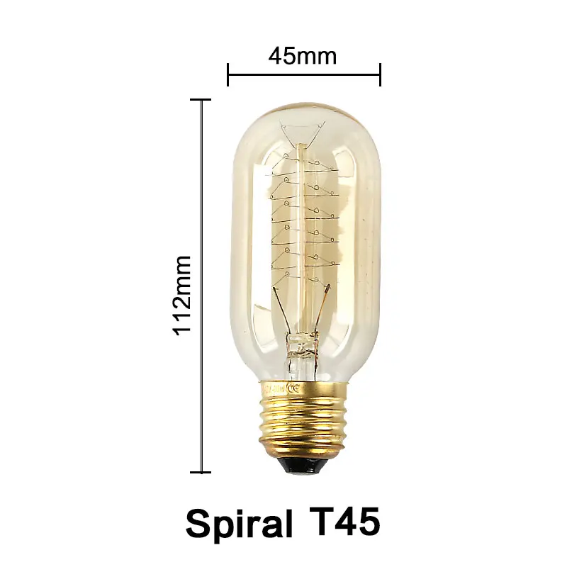 T45 Spiral 10 шт./лот, Ретро стиль, Ретро стиль, лампа накаливания Эдисона, 220 В, люстра, Подвесная лампа, светильник E27, лампа накаливания Эдисона, лампа накаливания, светильник - Цвет: T45 Spiral