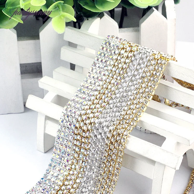 PF Rhinestones Appliques Claw Chain Adhesive Glases Flatback Beads Rhinestone Trim Accessories for Clothes Phone Case Hats TZ030 | Дом и сад