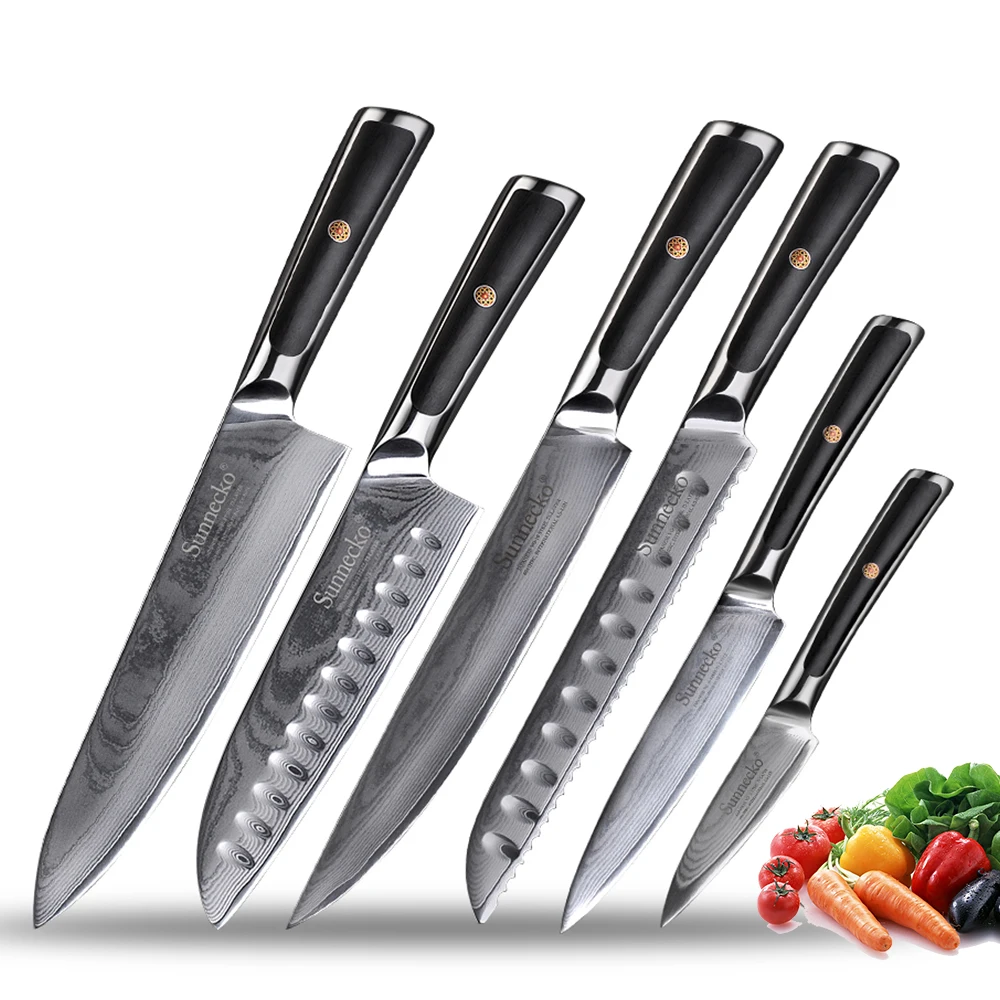 

Sunnecko Japanese VG10 Steel Gift Box Kitchen Knives Set Chef's Razor Sharp Slicing Utility Paring Bread Santoku Damascus Knife