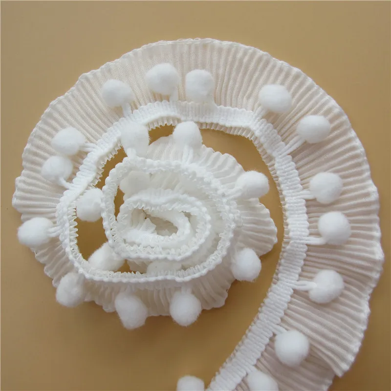 Новинка 5 ярдов белый помпон плиссированная вышитая ткань кружевная отделка