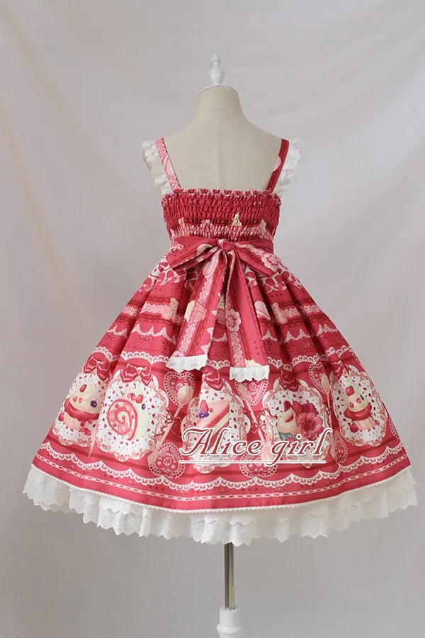 Сладкий пустыня печатных Лолита JSK платье с фартуком Alice Girl~ Ограниченное количество