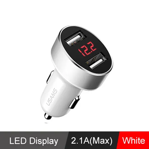 LED display white Автомобильное зарядное устройство USAM двойное автомобильное usb-устройство для зарядки телефона светодиодный дисплей USB зарядное устройство для samsung Xiaomi huawei универсальное USB зарядное устройство для телефона планшета - Тип штекера: LED display white