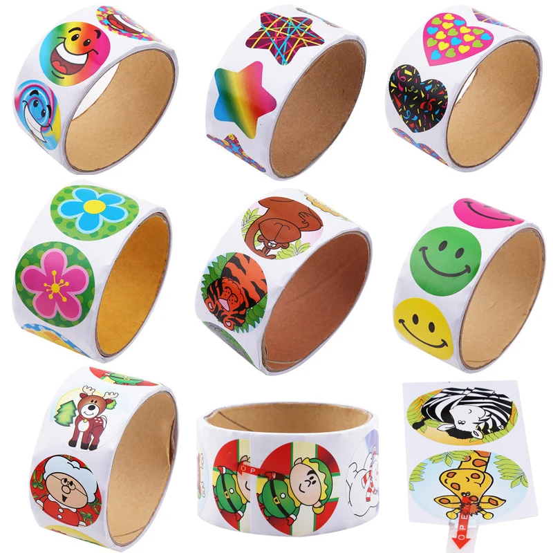 

100pcs/1 Roll Reward Stickers 3D Cartoon Characters Funny Toys Roll Kids Sticker Scrapbooking Star For Children