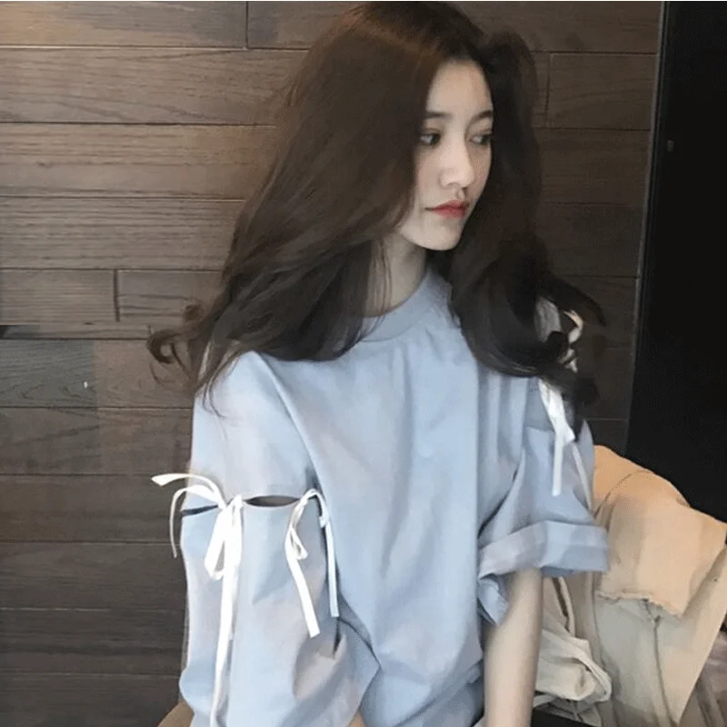 2019 летние женские футболки с расклешенными рукавами корейские студенческие