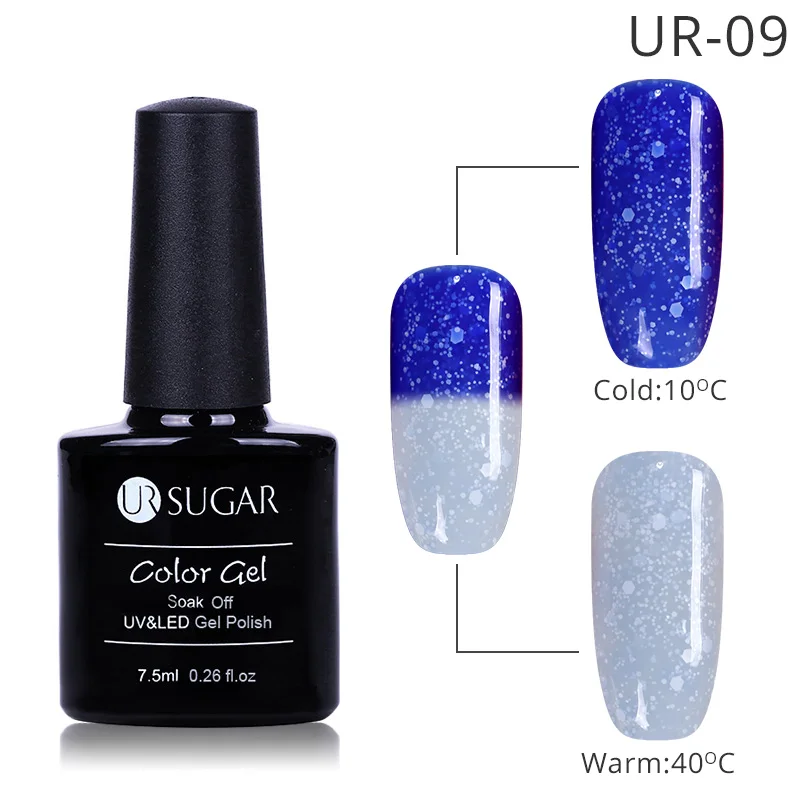 Snowy UR09 Ur Sugar, 3 цвета, Термальный Гель-лак для ногтей, изменение температуры, замочить, УФ Гель-лак для ногтей, 7,5 мл, маникюрный лак - Цвет: Snowy UR09