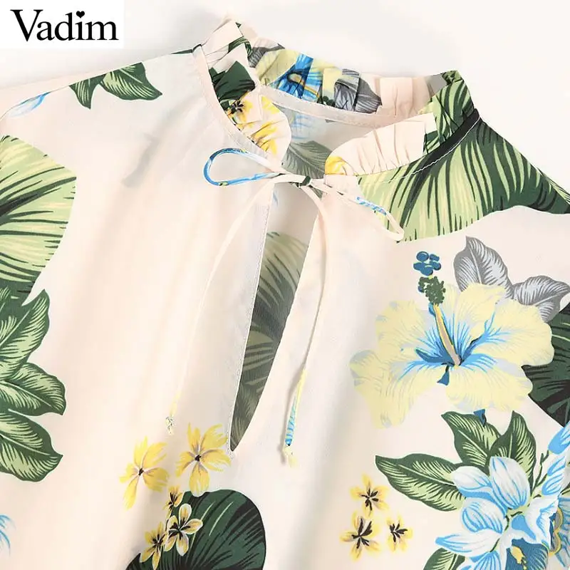 Vadim Женская Ретро свободное с цветочным принтом Блузка галстуком-бабочкой