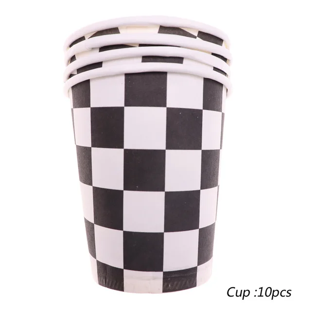10pcs cup Черно-белые клетчатые вечерние одноразовые столовые приборы автомобили Гоночный флаг настольные чашки игры решетки вечерние и свадебные декоративные детские игрушки - Цвет: 10pcs cup