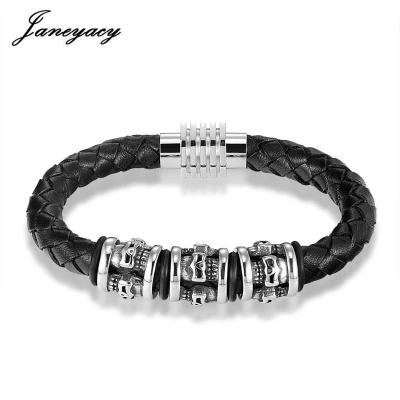 Мужской браслет с черепами Janeyacy панк рок из нержавеющей стали 2018|head bracelet|steel