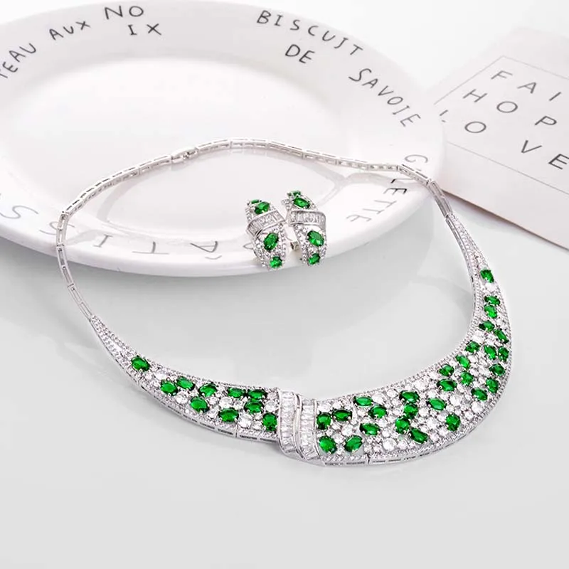 BE8 Brilliant Cubic Zirconia Bridal Jewelry Set For Women New Fashion Dubai Choker Necklace Sets Dress Accessories S-021 | Украшения и