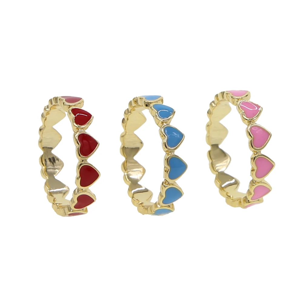 

Red Blue Pink enamel heart Gold color Ring Radiant Hearts Orchid Enamel Cerise Finger Rings for Women Engagement Jewelry