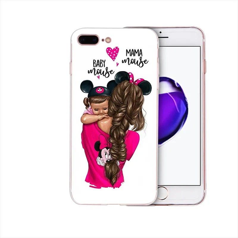 case 4 Мягкий чехол Красивая мама милый ребенок мультфильм дизайн для iphone 7 8 6s 6 plus чехол xs max x xr Coque 5S se 5 Funda - Цвет: case 4