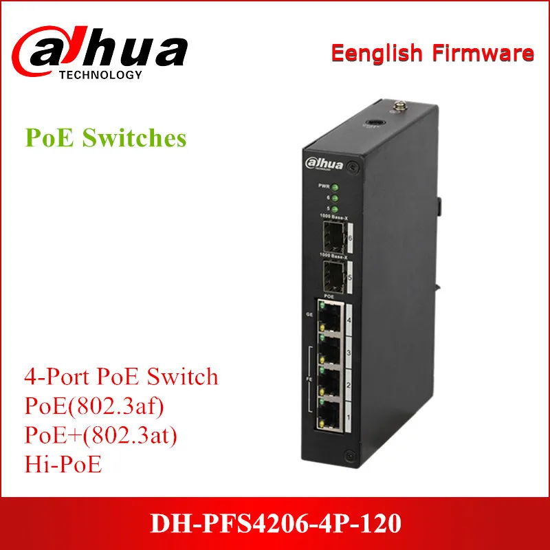 

4-портовый управляемый коммутатор Dahua DH-PFS4206-4P-120 двухслойная управляемая Поддержка PoE (802.3af) PoE + (802.3at) Hi-PoE