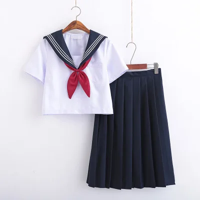 short sleeve Japanese School Soft Girls JK Uniforms Sailor Suit Women Academic Style Cosplay Costume Blouse Pleated Skirt Suit B65294AD - Цвет: short sleeve