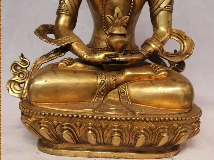 18&quot Marked Chinese Tibetan Buddhism Bronze Gilt Amitayus Buddha Long Life statue | Дом и сад