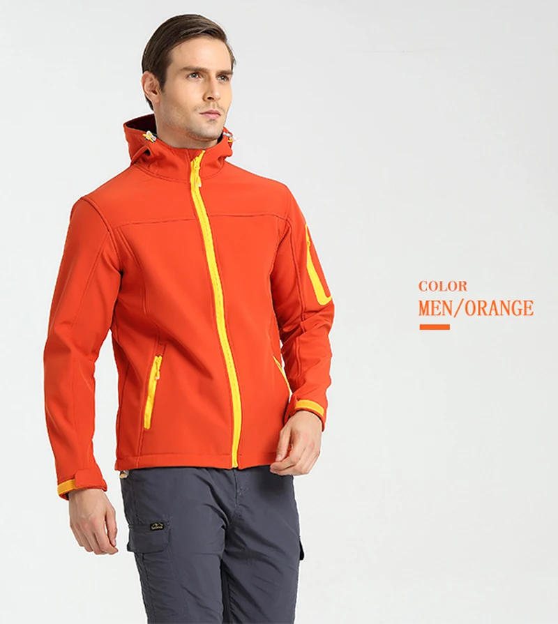 

2017 New Men's Winter Soft Shell Hiking Jackets Outdoor Sport Hoodied Camping Trekking Waterproof Fleece Inside Coats