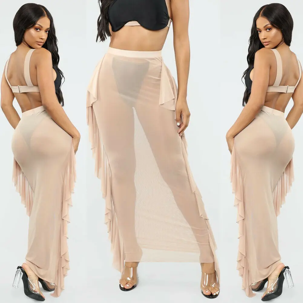 Женское 3 вида цветов пляжное платье с оборками облегающее Сетчатое бретельками