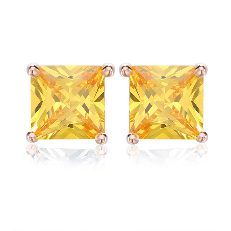 Rose Gold Yellow CZ Effie queen женские серьги AAA Качество австрийский квадратный кристалл красочные женские серьги-гвоздики модные ювелирные изделия WE148 - Окраска металла: Rose Gold Yellow CZ