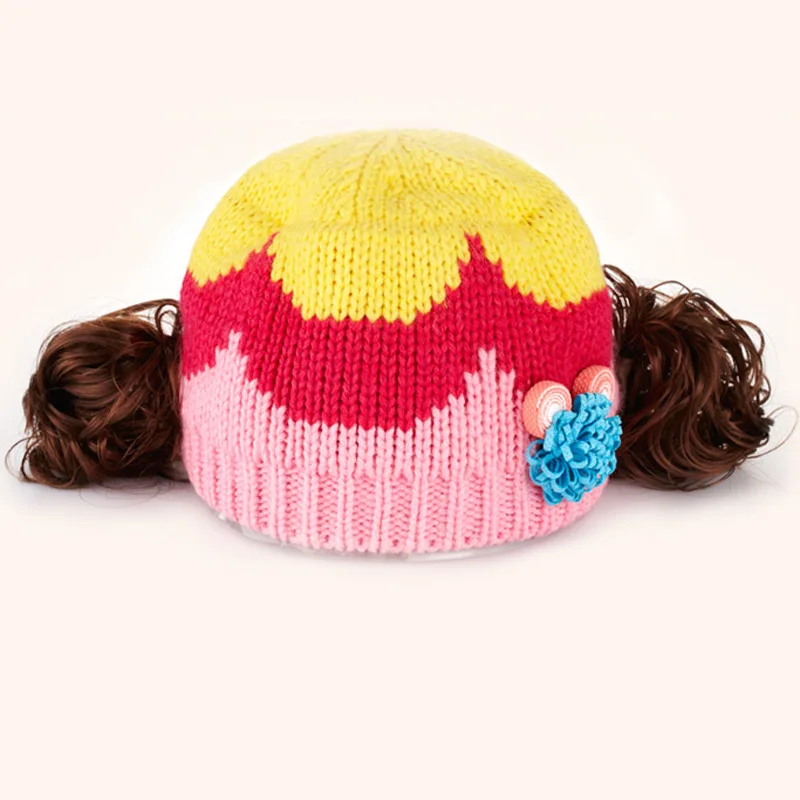 Winter Children Headwear Baby autumn winter hat boys girls child knitted kids cute wig bonnet children products | Детская одежда и