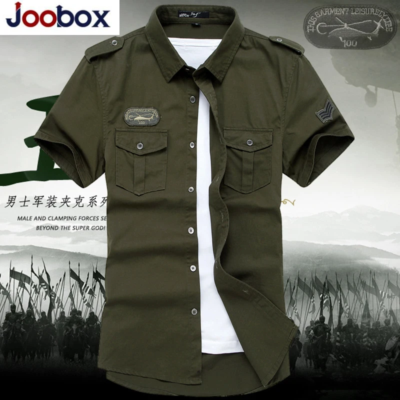 Мужская рубашка JOOBOX повседневная армейская с коротким рукавом 6XL 5XL|Повседневные