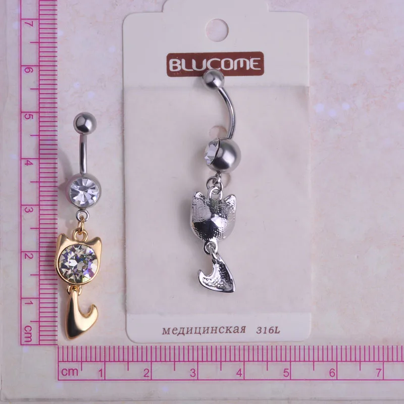 Кольцо для пирсинга пупка с маленьким котом серебряного цвета|piercing body jewelry|body