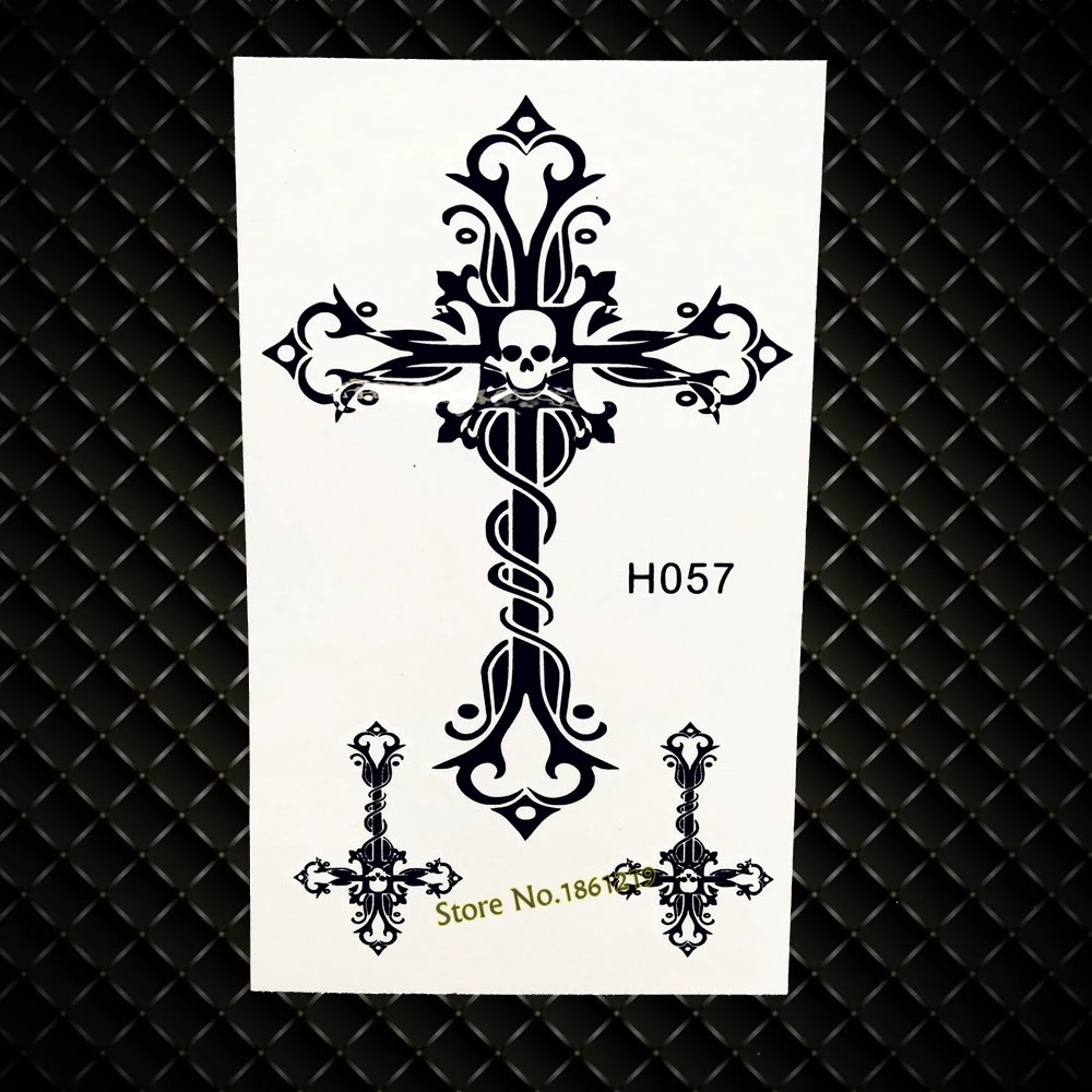 Череп крест дизайн поддельные флэш временную татуировку Стикеры Для женщин