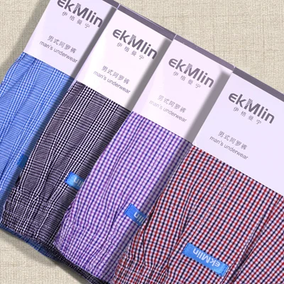 17 Высокое качество! Бренд ekMlin, 4 пары в упаковке, мужские шорты-боксеры, тканый хлопок,, в клетку, 50 s, чёсаная пряжа, мужские трусы, свободные, дышащие - Цвет: 17