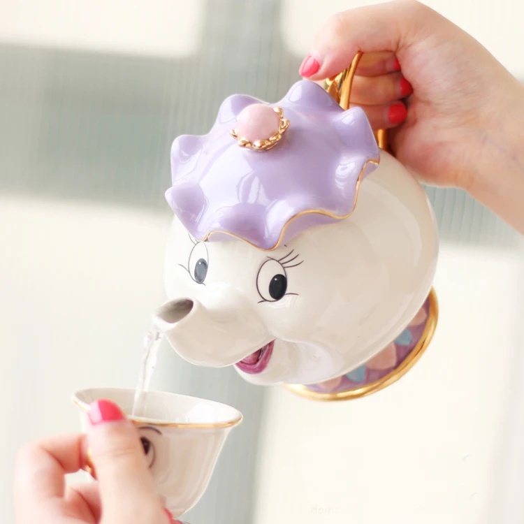 Красивый и чудовище позолоченный керамический чайник чашка Миссис Поттс