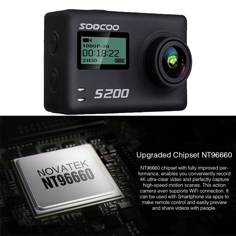 SOOCOO S200 Спортивная Экшн камера Ultra HD 4K 20MP NTK96660 Chip Cam IMX078 сенсор WiFi Gryo Голосовое