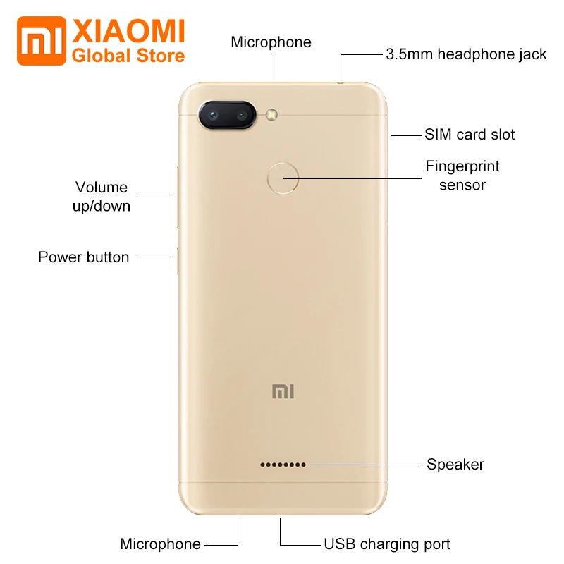 Глобальная версия Redmi 6 3 ГБ 64 12 Мп + 5 МП AI двойная камера 45 дюйма HD полноэкранный