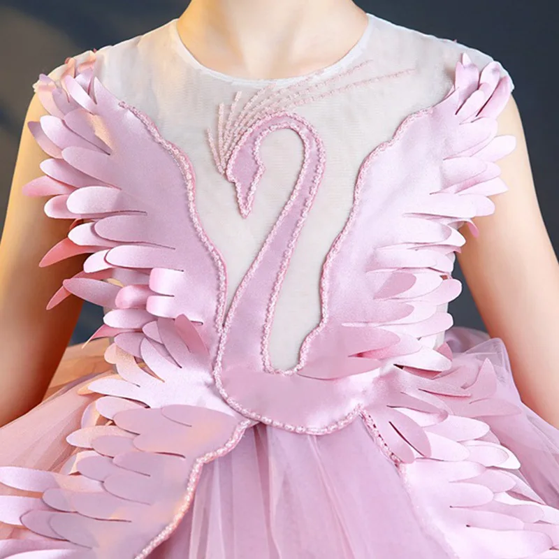 

Pink Swan First Holy Communion Dress Stunning Kids Pageant Dress for Birthday Party Beading Ball Gown Flower Girl Dresses K56