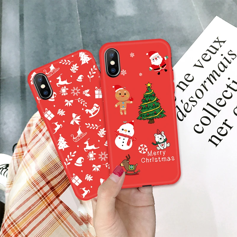 KK PINK Christmas Tree Phone Case For iPhone XS MAX XR 8 7 Plus Santa Claus Snowman Max 6S 6 TPU Silicone Cover |