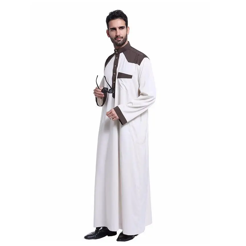 2 Мусульманское платье для мужчин abaya moroccan Дубай турецкое платье Thawb Caftan модное лоскутное белое синее XXXL - Цвет: 2