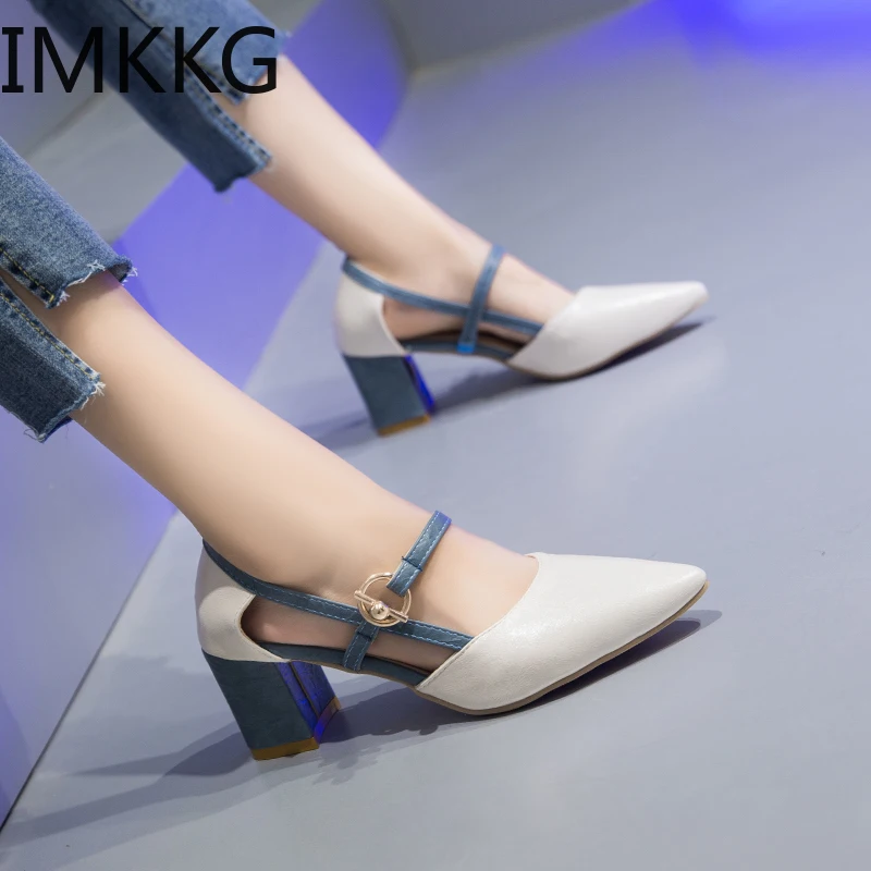 2019 spring hollow coarse sandals high-heeled shallow mouth pointed baotou shoes women Female sexy high heels S80140 | Обувь