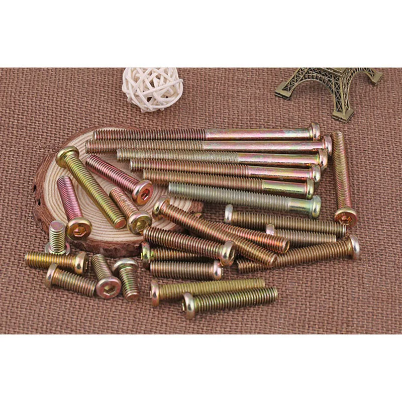 

M8*16-M8*80Furniture Hardware Screws Color Zinc Flat Round Head Hexagon Screws Furniture Link Screws 20 Pcs